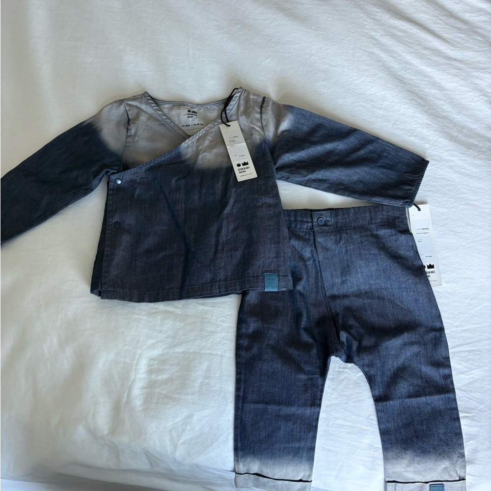 Omami Mini kimono cardigan denim jogger baby clothes set 12-18 months